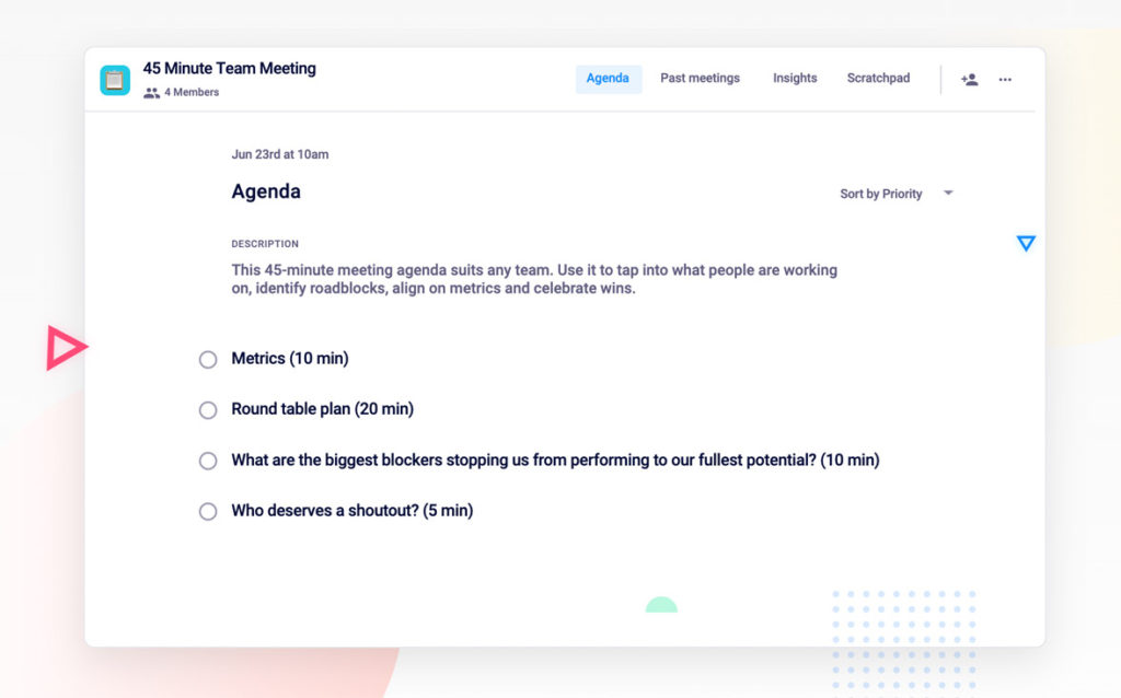 45-minute team meeting agenda template