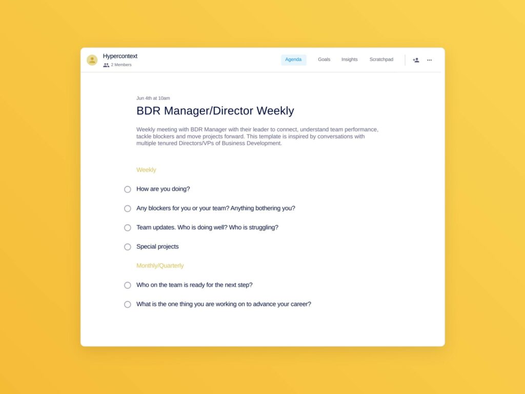 BDR Manager/Director one-on-one meeting template