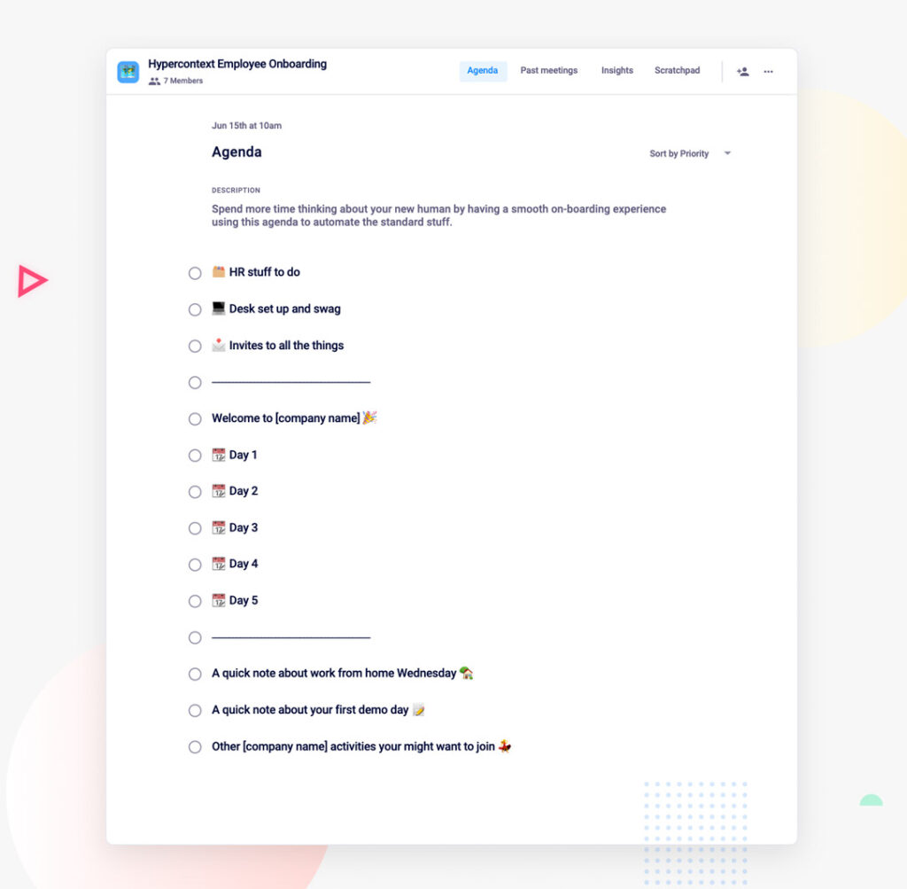 hypercontext employee onboarding checklist agenda