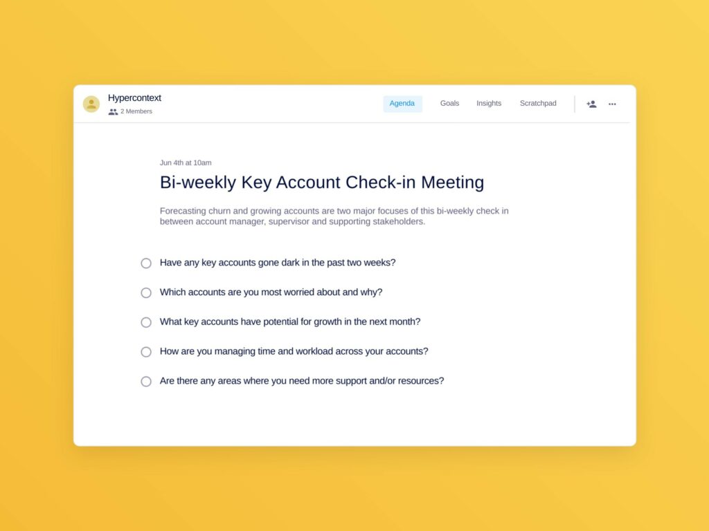 Bi-weekly key account check-in meeting template