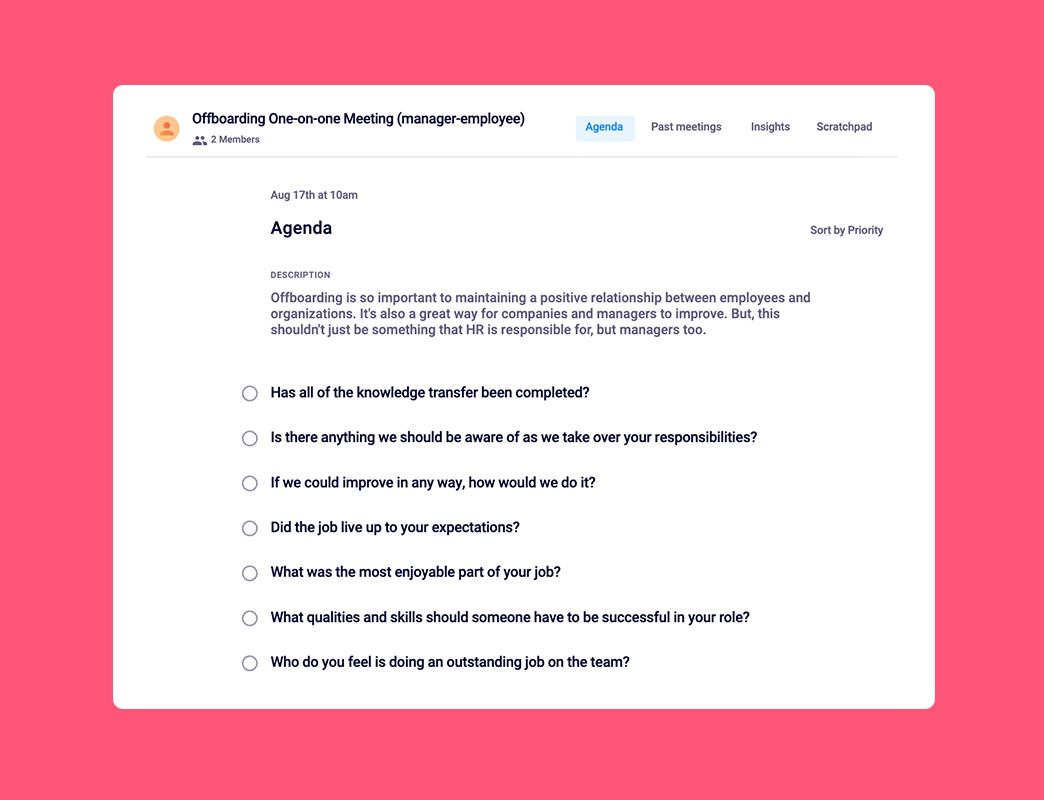 offboarding meeting agenda