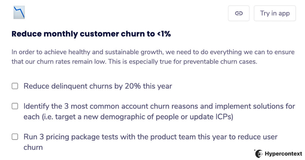 OKR example- reduce monthly churn