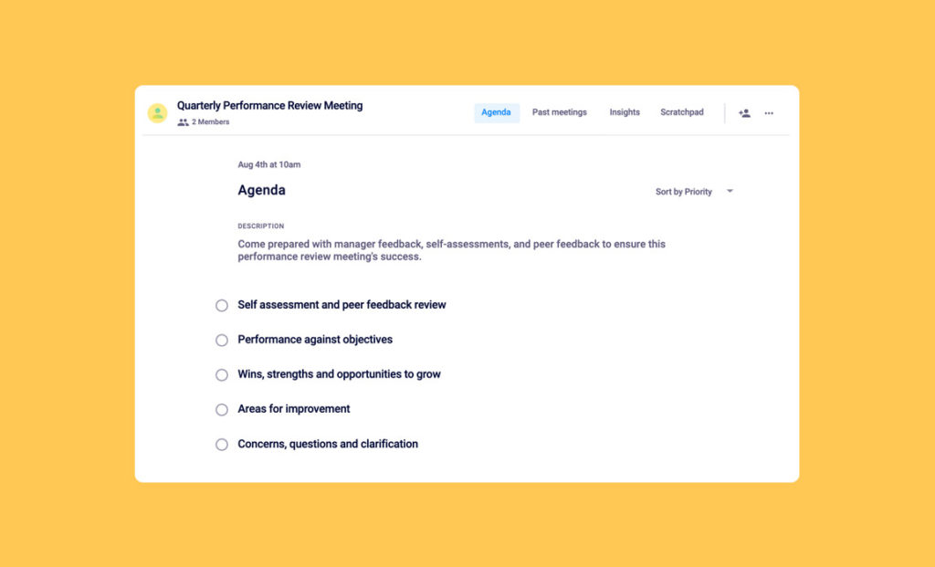 quarterly performance review one-on-one meeting template