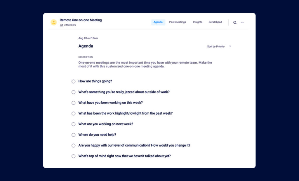 remote one-on-one meeting agenda template