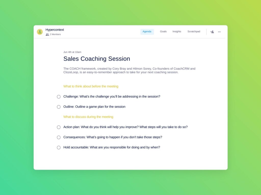 Sales coaching agenda template