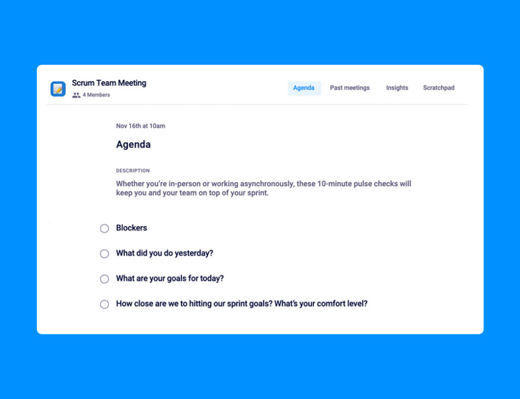 Scrum meeting agenda template