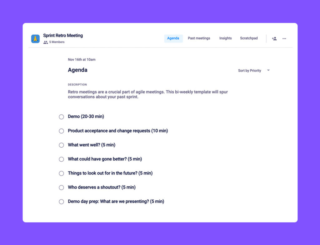 Sprint retro agenda template