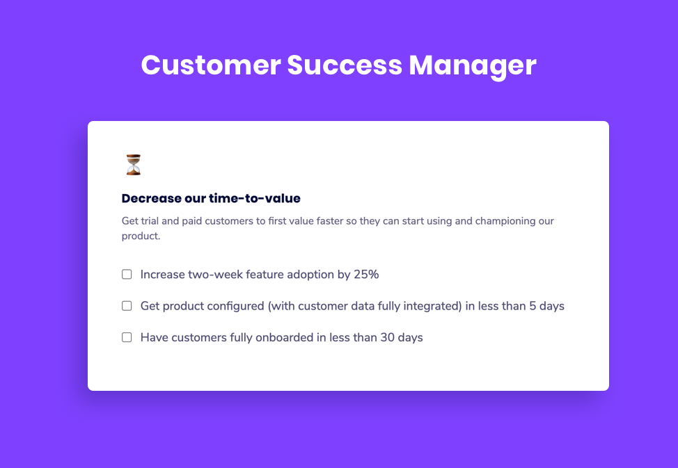 Customer Success Manager goal examples