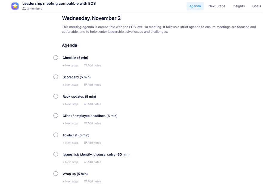 level 10 leadership meeting minutes template