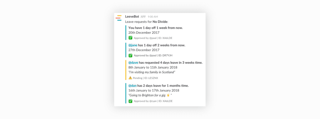 Leevebot for Slack