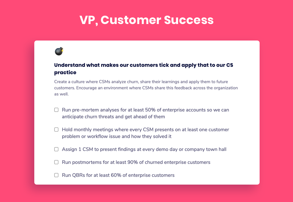 VP, Customer Success goal example